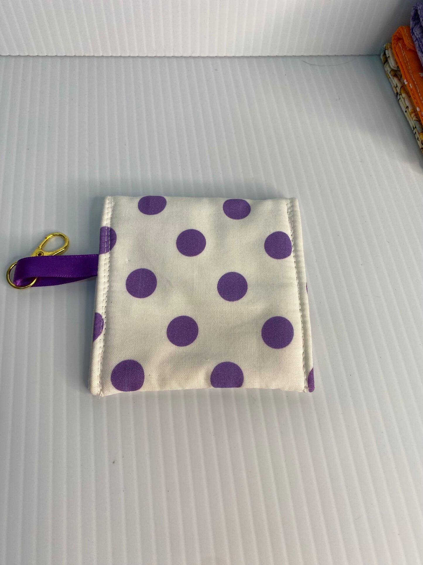 Large Ear Bud Pouch - White with Purple Spots