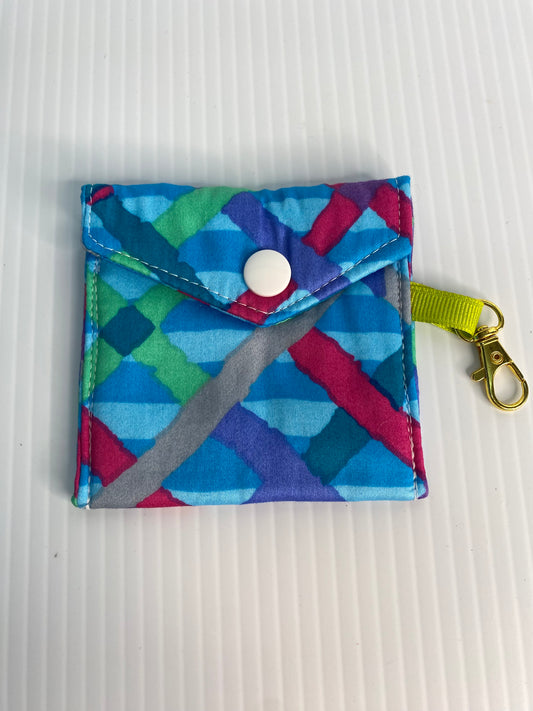 Large Ear Bud Pouch - Blue Criss Cross