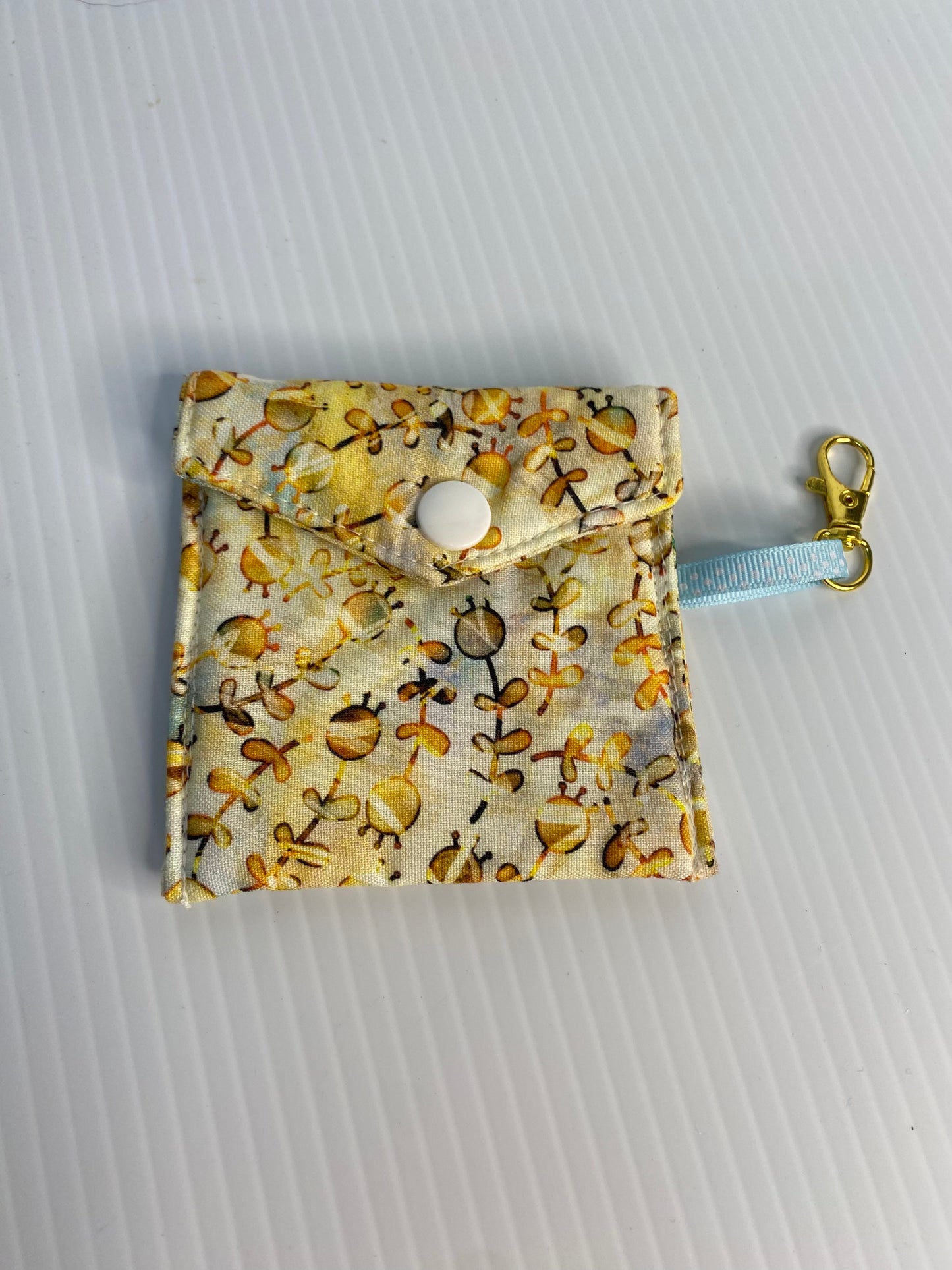 Large Ear Bud Pouch - Brown / Cream Leaves and Buds
