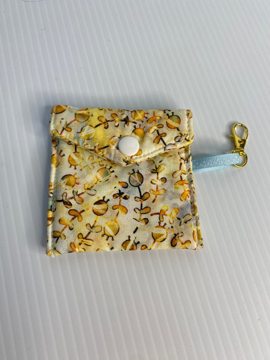 Large Ear Bud Pouch - Brown / Cream Leaves and Buds