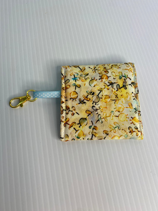 Large Ear Bud Pouch - Brown / Cream Leaves and Buds
