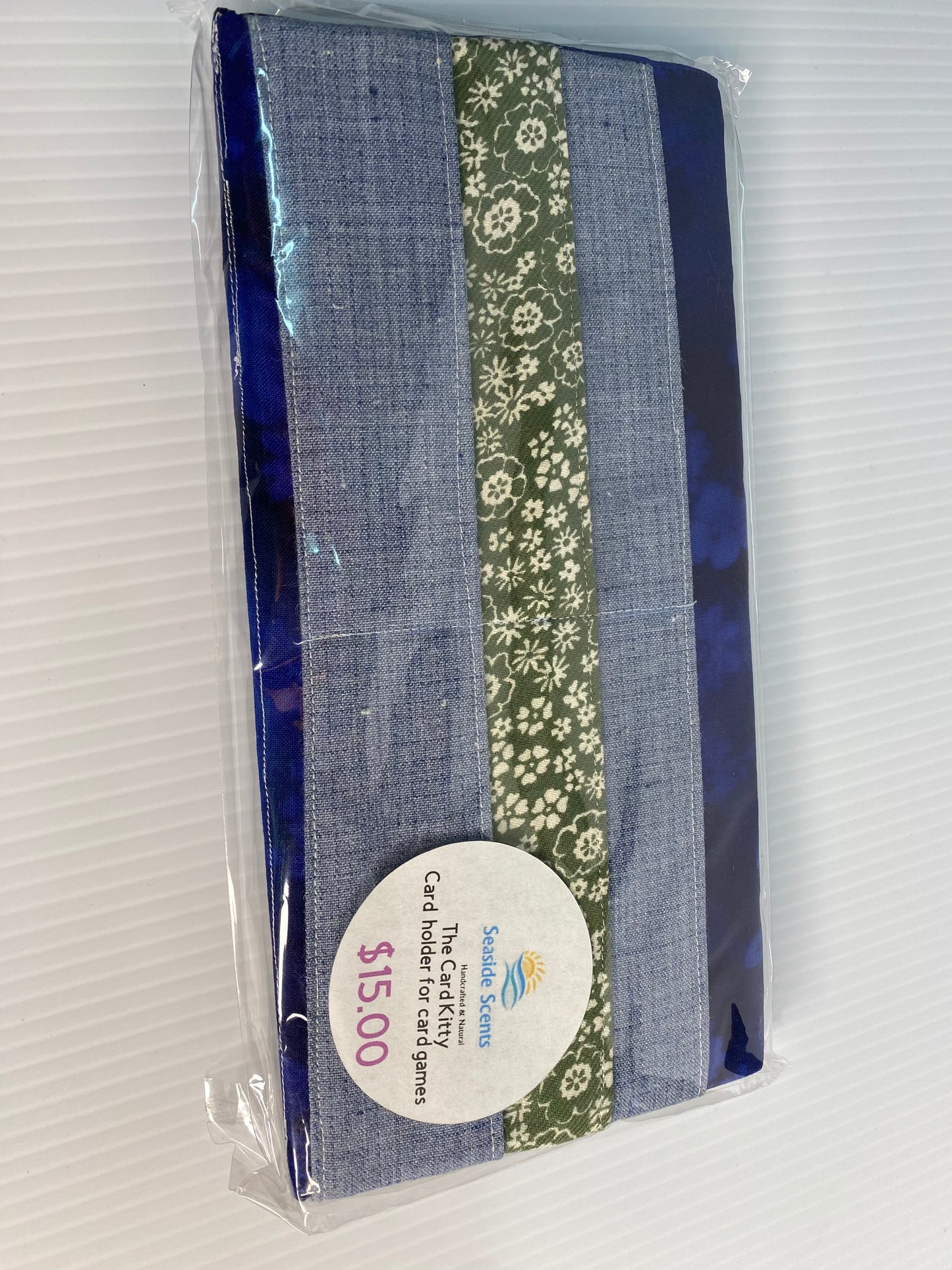 Folding Playing Card Holder - Blue and green small floral