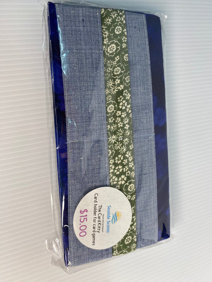 Folding Playing Card Holder - Blue and green small floral