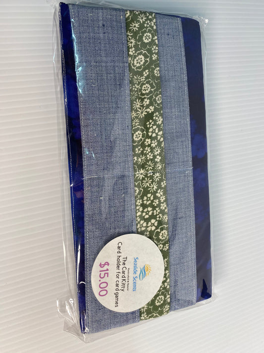 Folding Playing Card Holder - Blue and green small floral