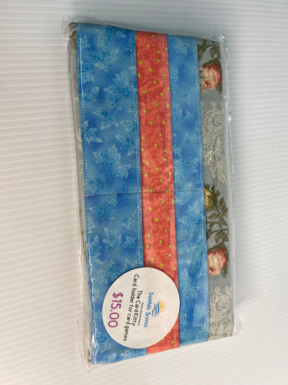 Folding Playing Card Holder - Blue And Pink Roses