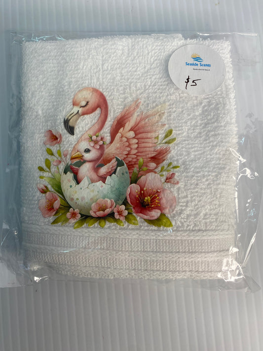 Baby Face Washer Swan and Baby on a White Washer