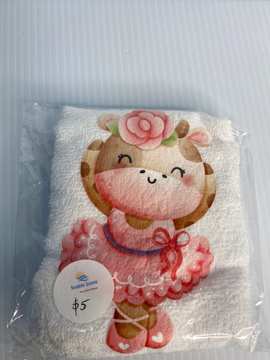 Baby Face Washer Hippo Ballerina on a White Washer