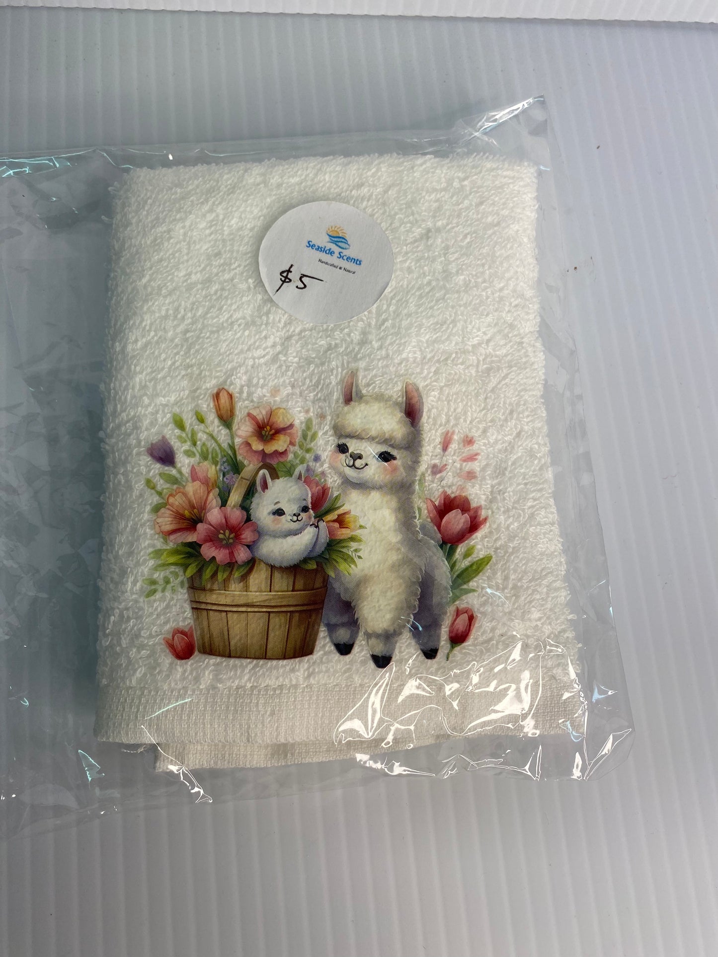 Baby Face Washer -Lamb & Baby on a White Washer