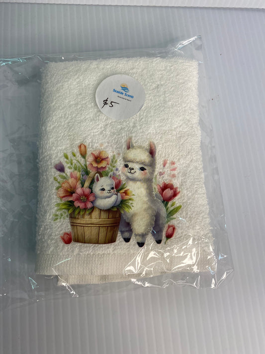 Baby Face Washer -Lamb & Baby on a White Washer
