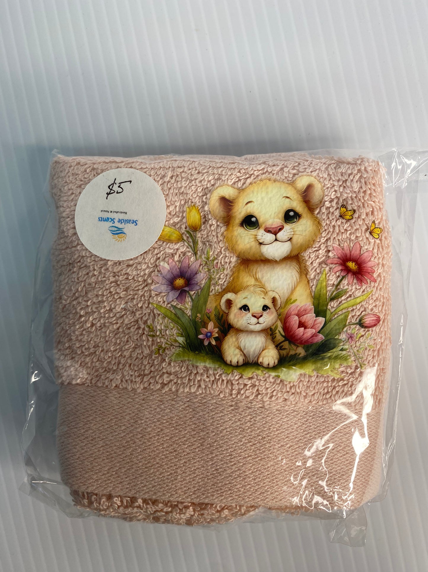 Baby Face Washer -Lion and Cub on Apricot Washer