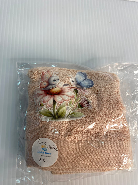 Baby Face Washer -Butterflies on Flower, Apricot Washer