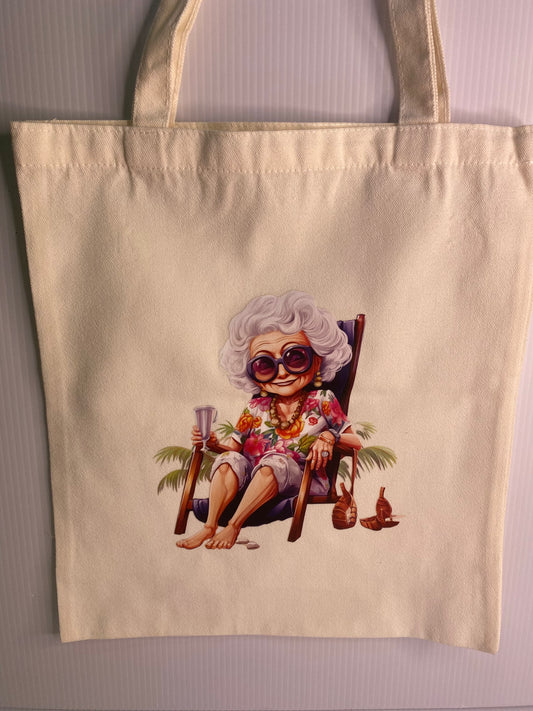 Tote Bag - Sublimated Design, Aged Citizen Relaxing