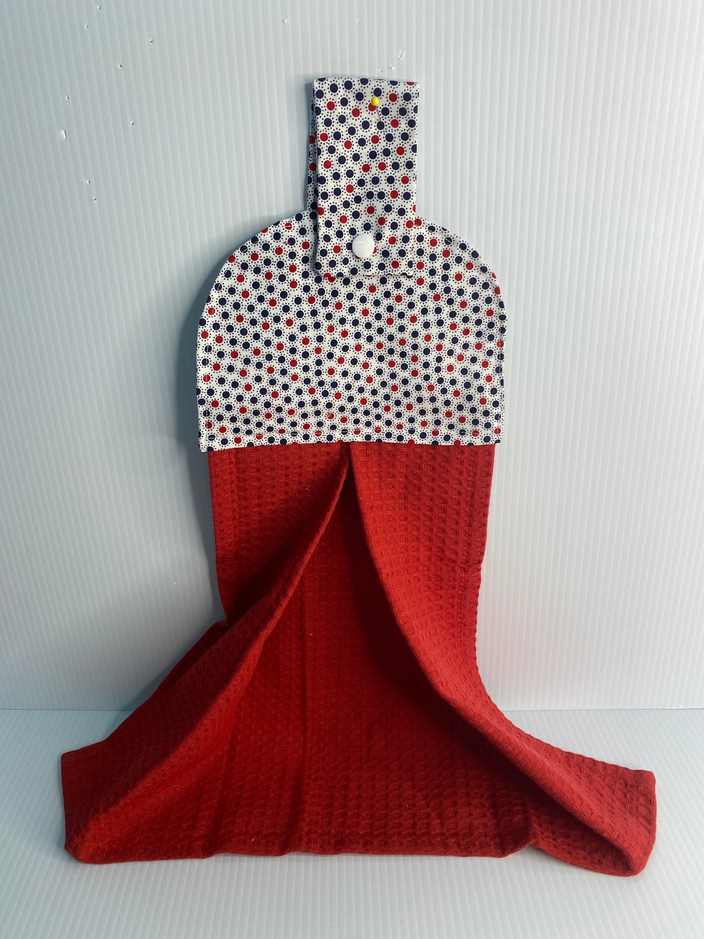 Hanging  Hand Towel  -Red Waffle Towel with Red And Blue Spots