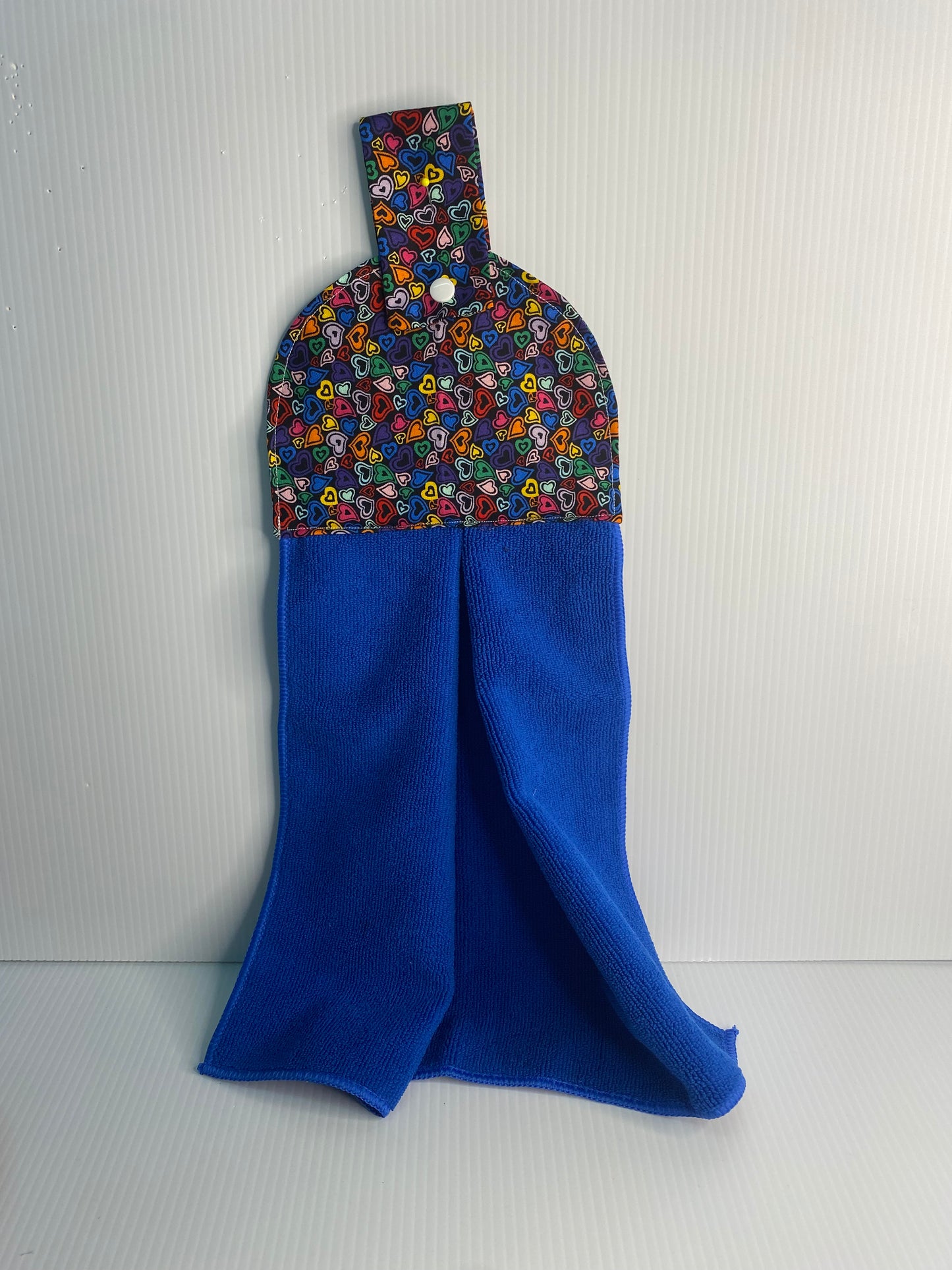 Hanging  Hand Towel  -Blue  Towel with Small Hearts Multicolours