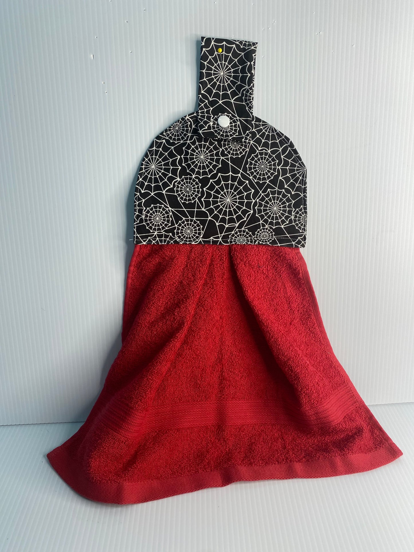 Hanging  Hand Towel  Red Towel with Black & White Spider Web