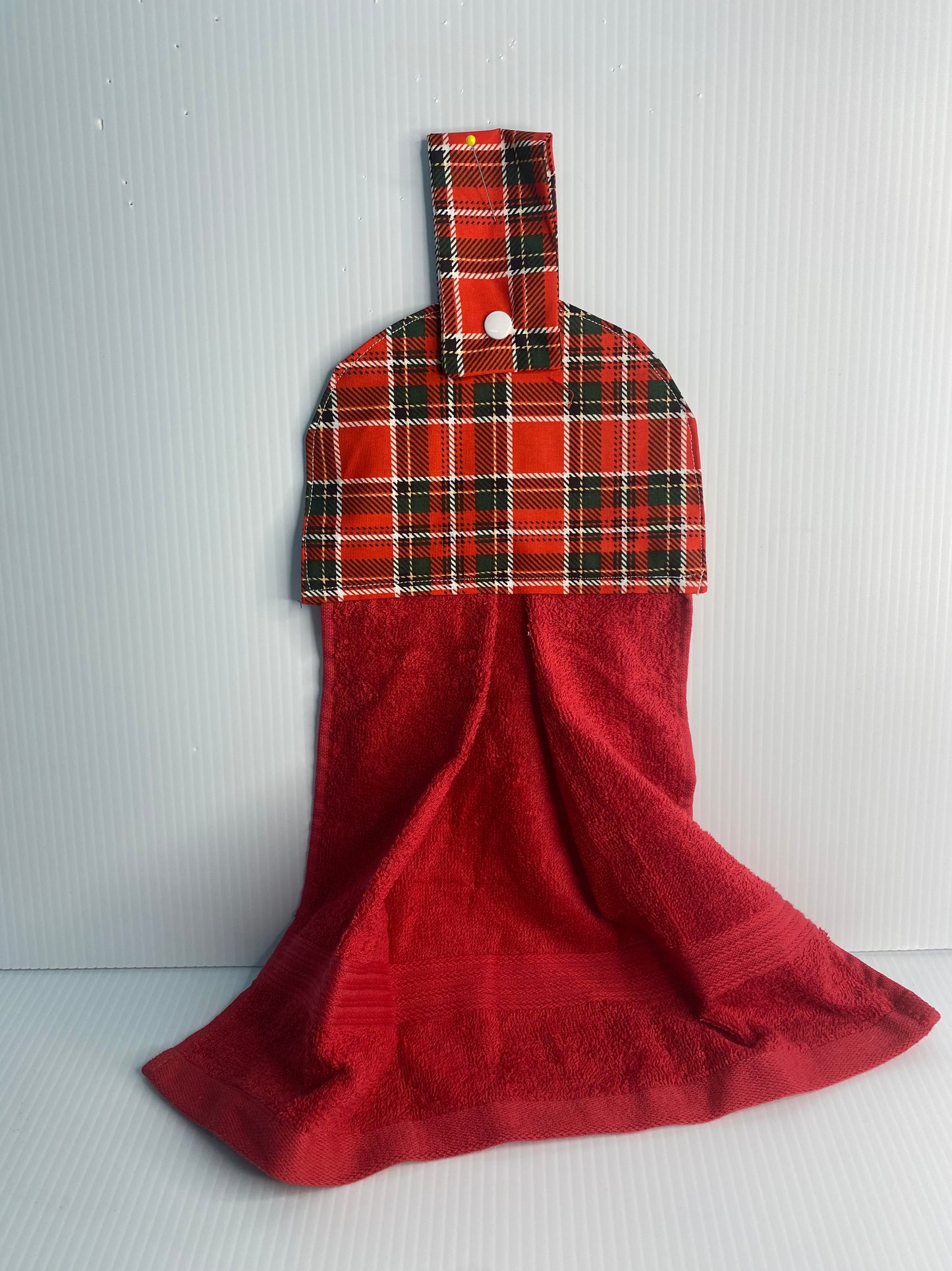 Hanging  Hand Towel  Red Towel with Tartan Top