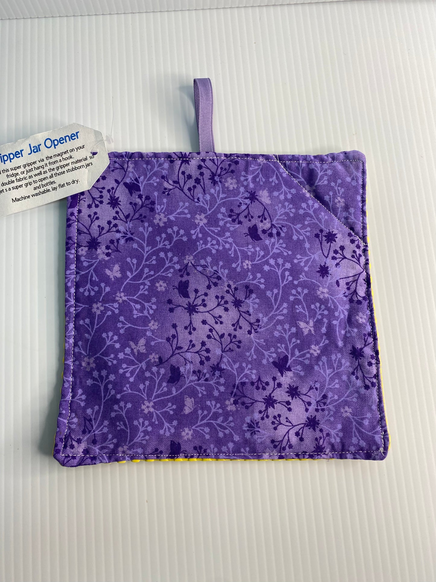 Strong Grip Jar Opener  - Purple Leaves Yellow Back