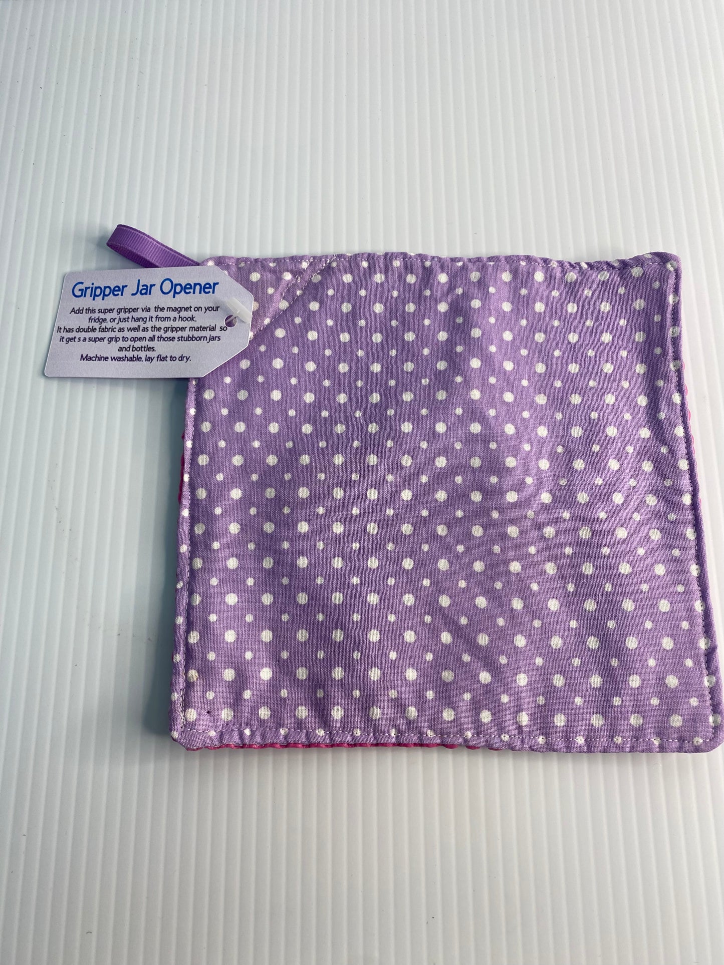 Strong Grip Jar Opener  - Purple with White Spots and Pink Back