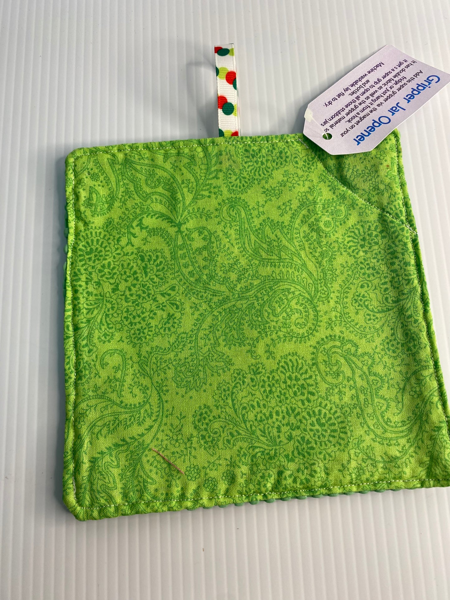 Strong Grip Jar Opener  -Green Paisley Print with Green Back