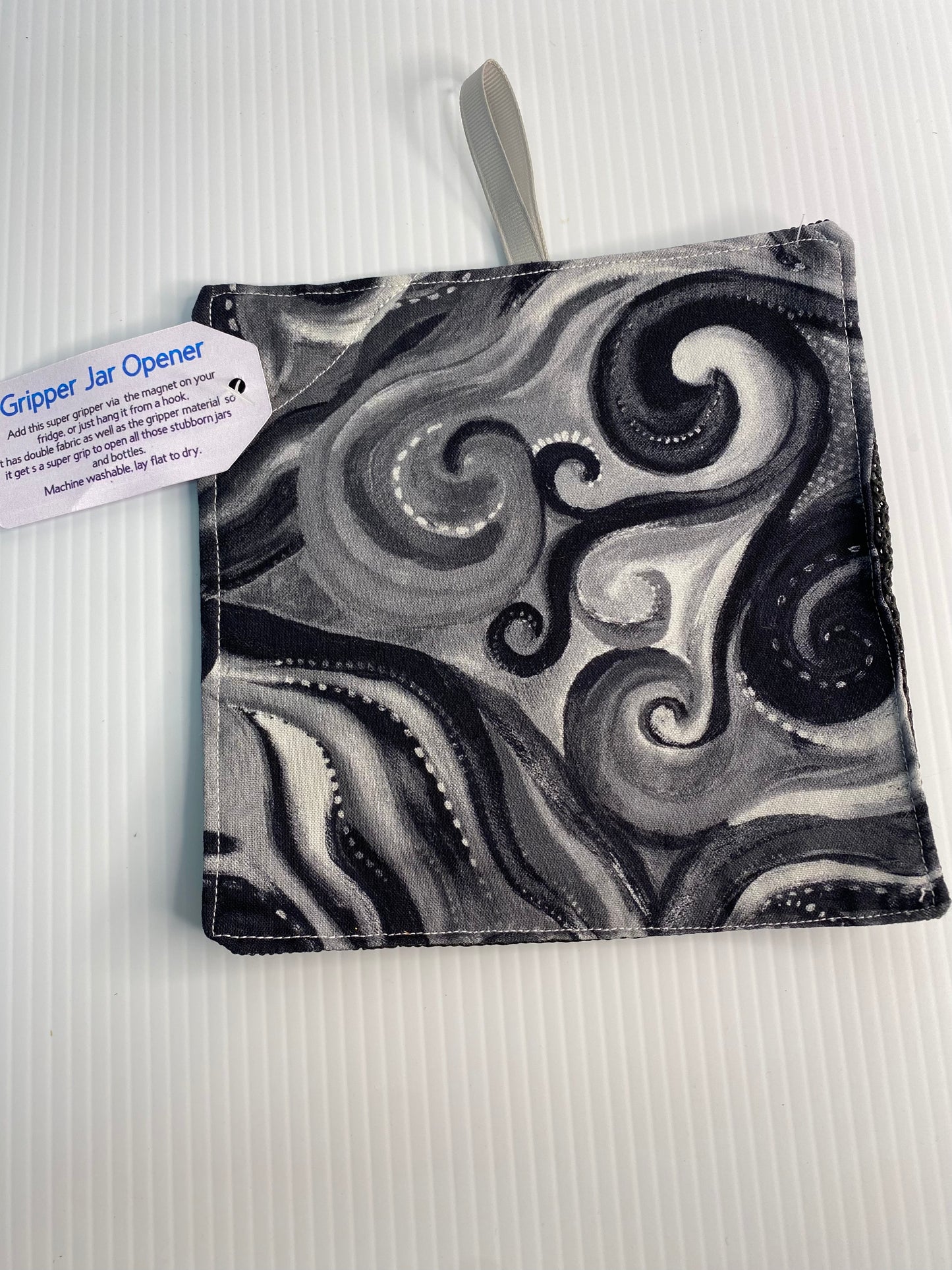 Strong Grip Jar Opener  -Black & White Swirls with Black Back