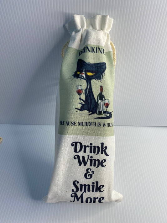 Wine Bag - Sublimated Design  Drink Wine and Smile More