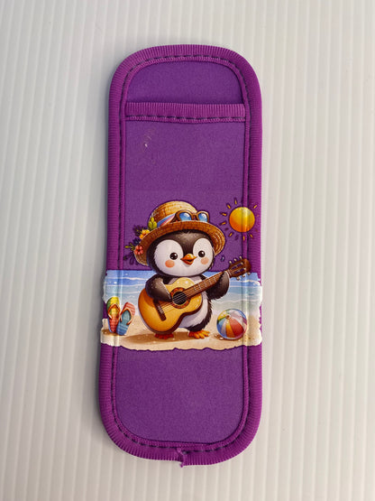 REUSABLE ICY POLE HOLDER, Patterned Ice Pop Covers, Penguin Guitar