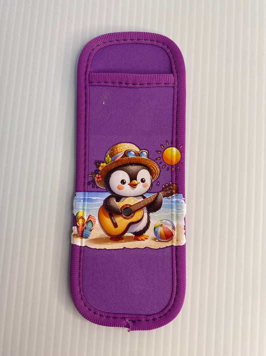 REUSABLE ICY POLE HOLDER, Patterned Ice Pop Covers, Penguin Guitar