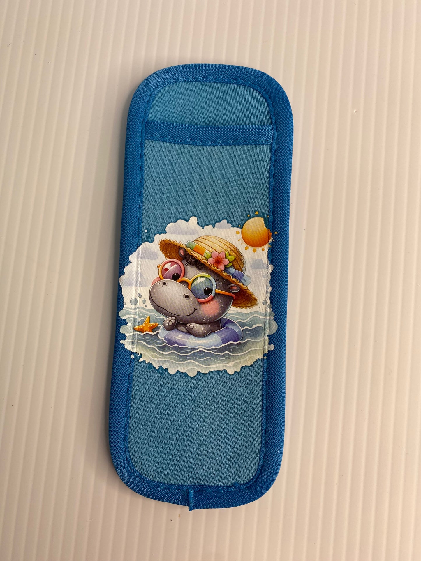 REUSABLE ICY POLE HOLDER, Patterned Ice Pop Covers, Hippo in Floatie
