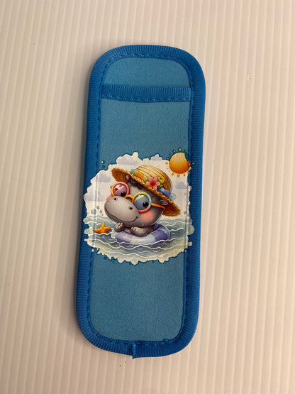 REUSABLE ICY POLE HOLDER, Patterned Ice Pop Covers, Hippo in Floatie
