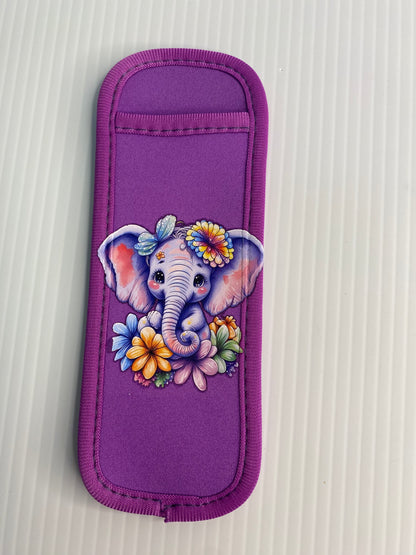 REUSABLE ICY POLE HOLDER, Patterned Ice Pop Covers, Elephant Flowers