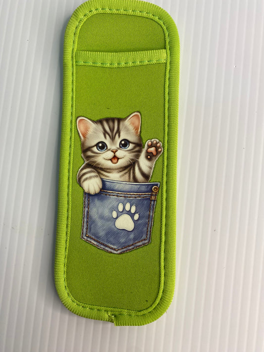 REUSABLE ICY POLE HOLDER, Patterned Ice Pop Covers, Green Pussy in Pocket