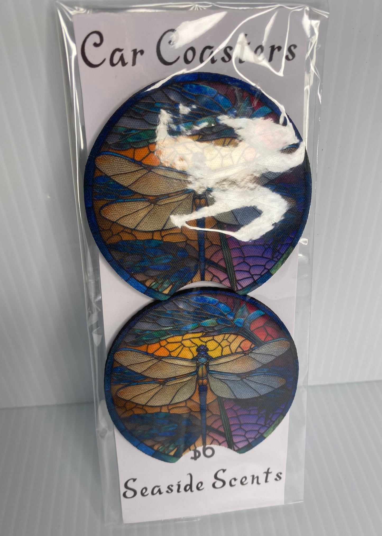 Car Coasters Stained Glass Dragon Fly