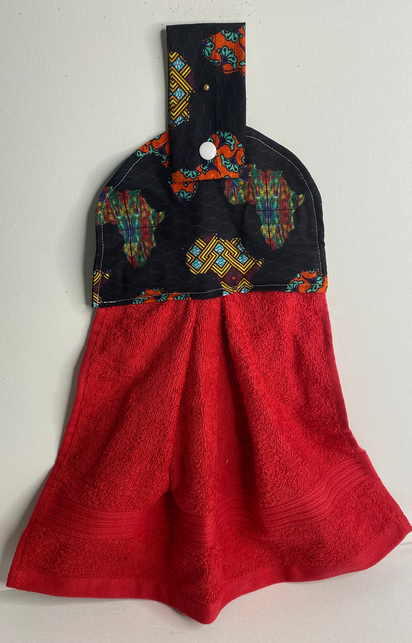 Hanging  Hand Towel Red with Black Africa Top