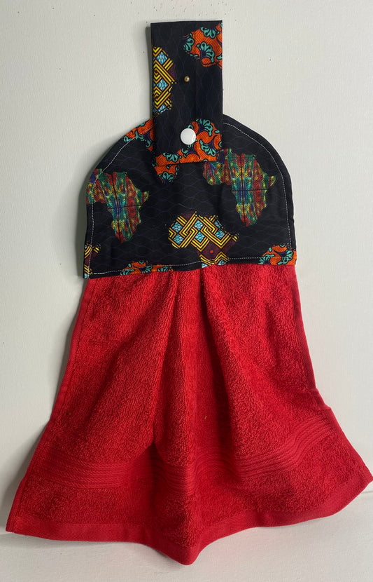 Hanging  Hand Towel Red with Black Africa Top