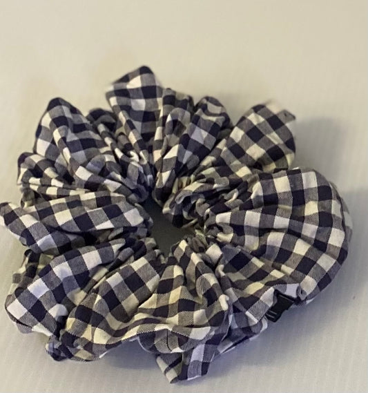 Hair Scrunchies XXL - Navy Blue & White Check