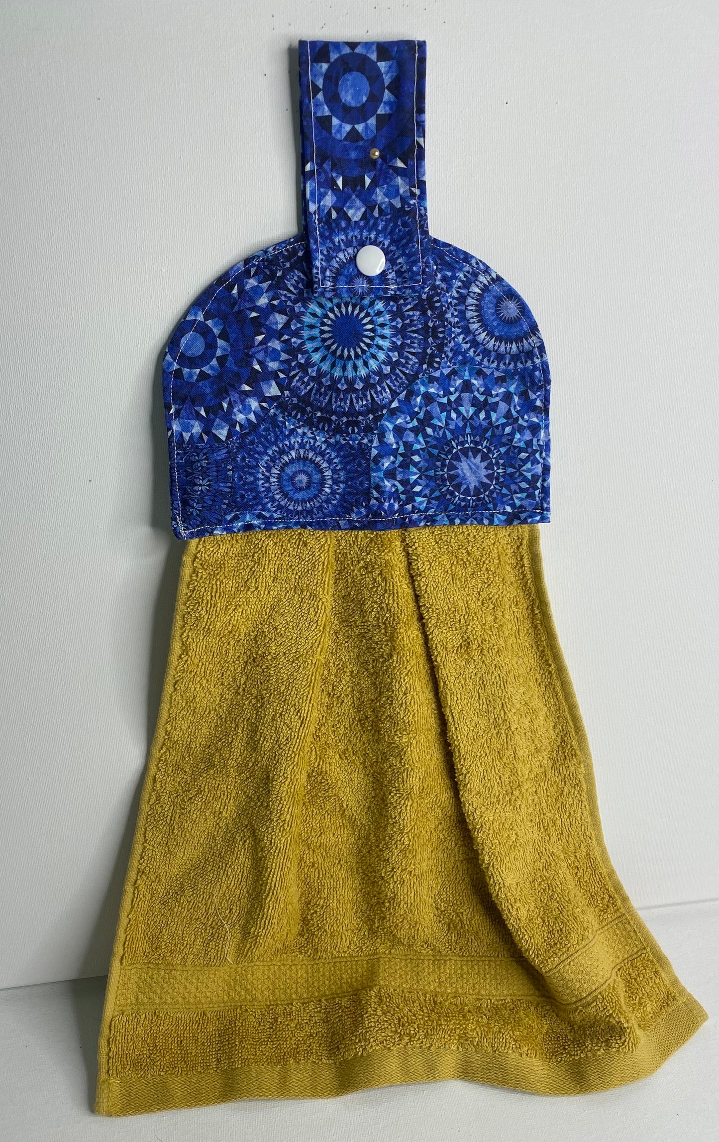 Hanging  Hand Towel - Mustard with Blue Circle Top