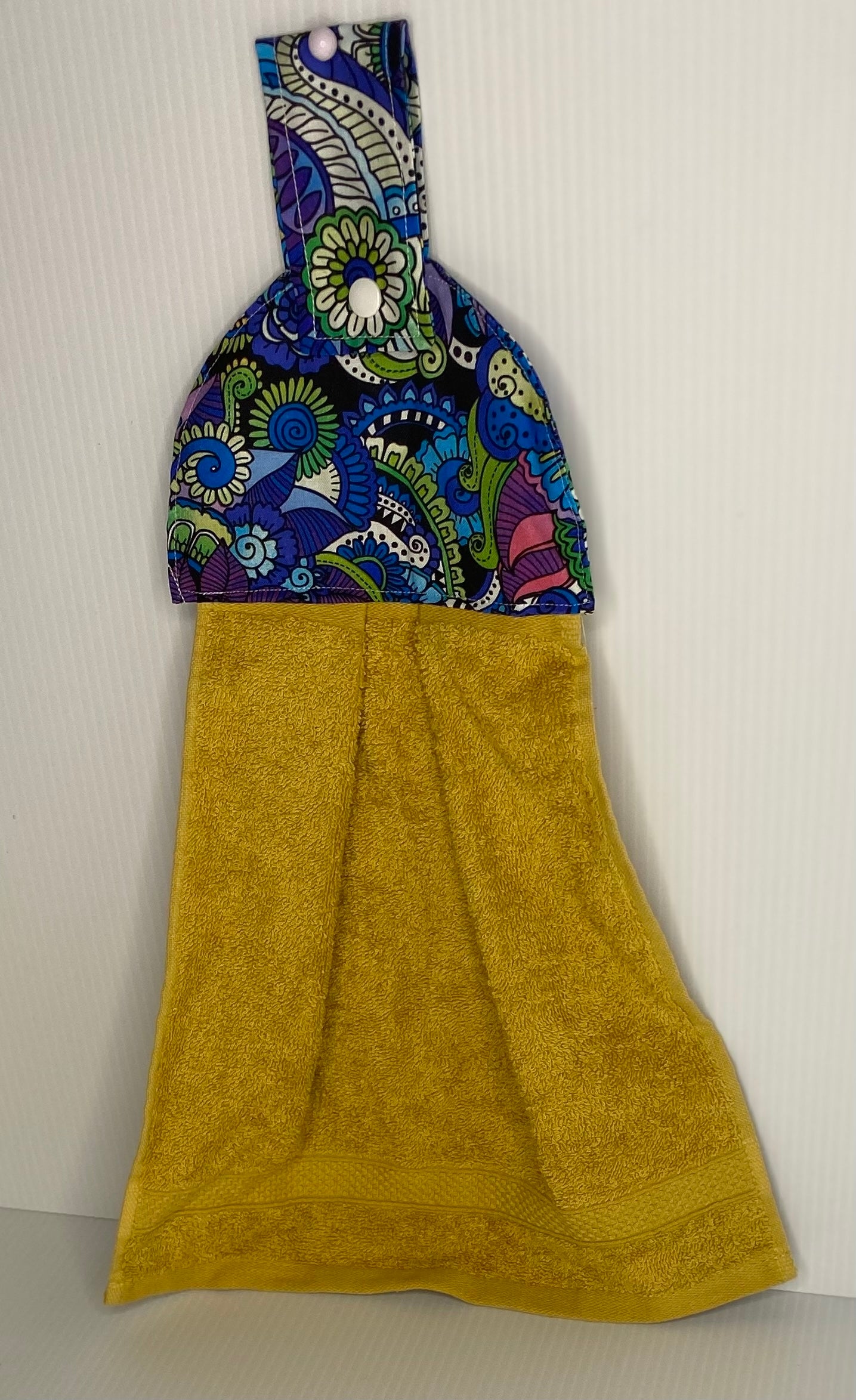 Hanging  Hand Towel - Mustard Towel with Paisley Top