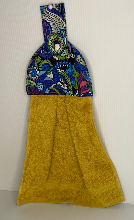 Hanging  Hand Towel - Mustard Towel with Paisley Top