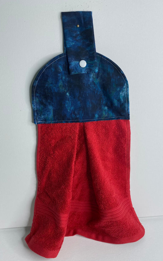 Hanging  Hand Towel Red with Blue Variated Top