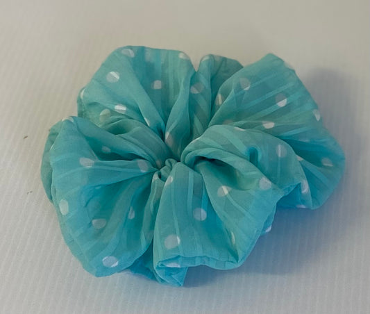Hair Scrunchies XXL -Blue with White Spots and Lines