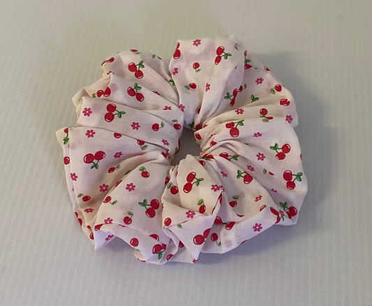 Hair Scrunchies XXL -Cherries on White