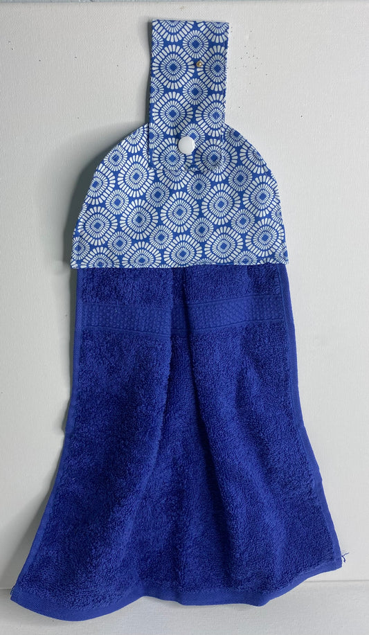 Hanging  Hand Towel - Dark Blue with White Diamond Shaped Top