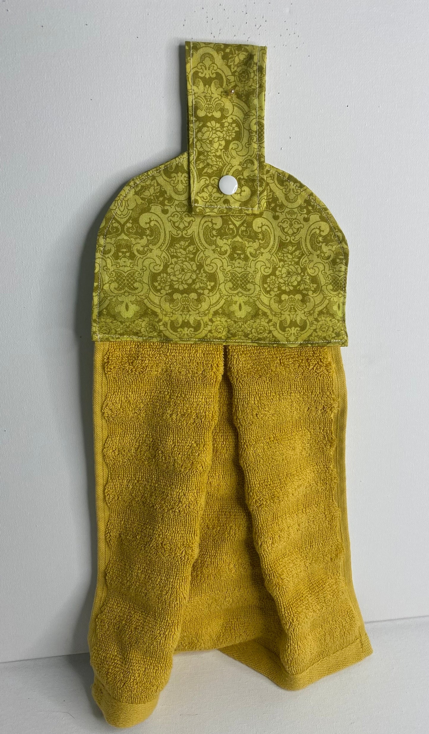 Hanging  Hand Towel - Mustard with Green Paisley Top