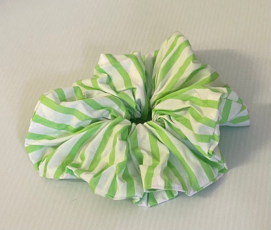 Hair Scrunchies XXL - White with Green Stripes