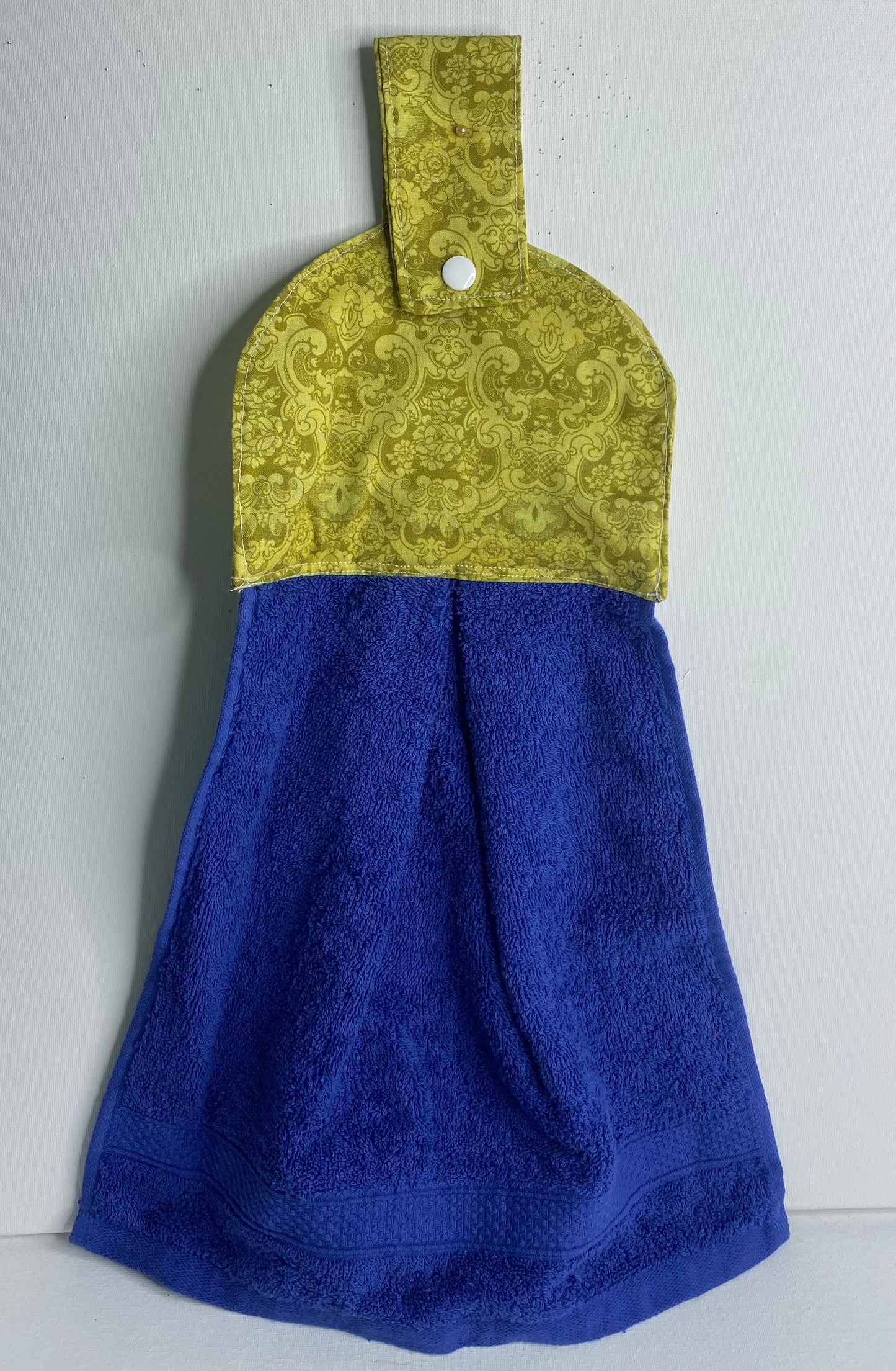 Hanging  Hand Towel - Dark Blue with Green Paisley Top