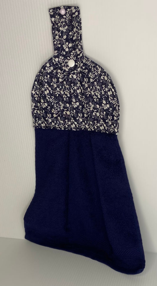Hanging  Hand Towel  - Navy Blue Towel with Black & White top