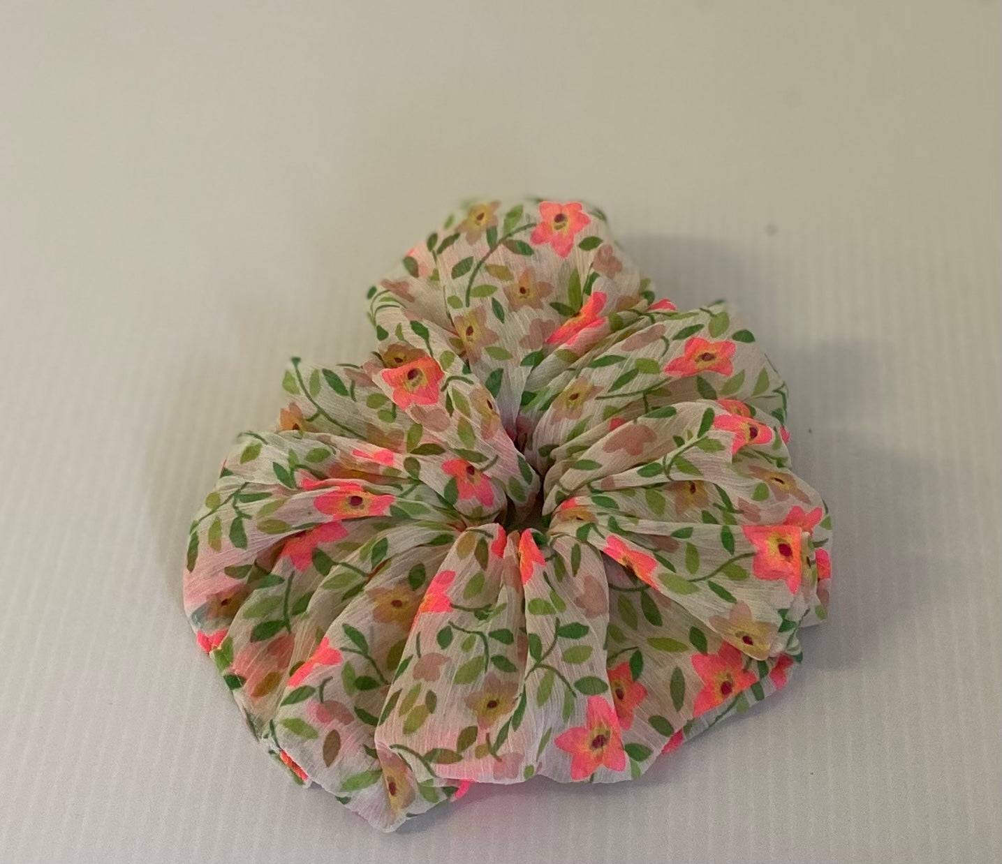Hair Scrunchies XXL -Pink Flowers See Through
