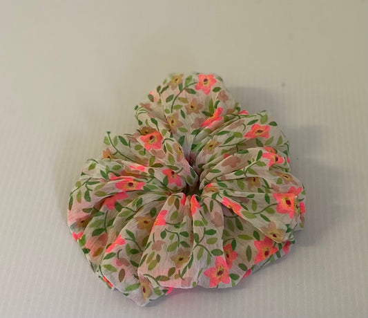 Hair Scrunchies XXL -Pink Flowers See Through