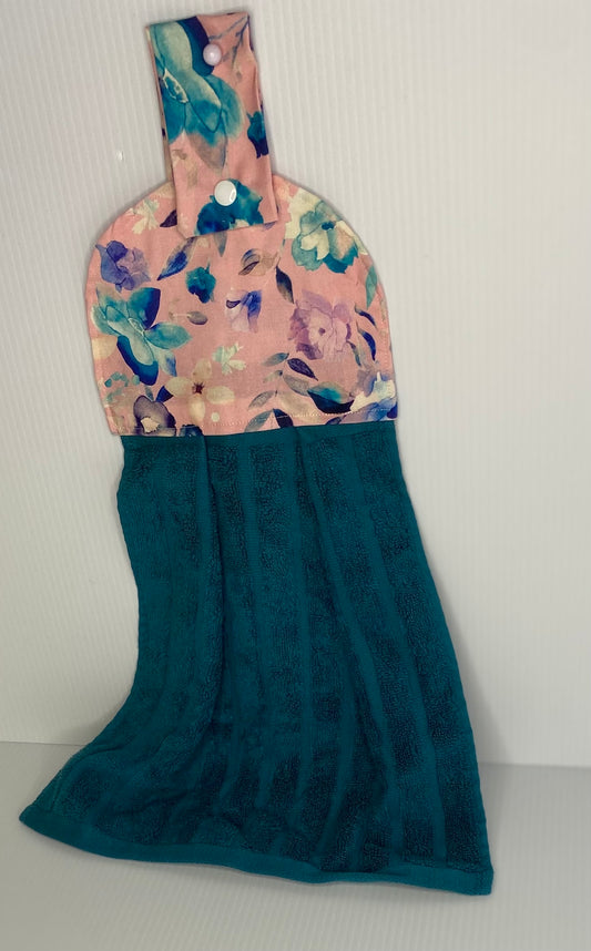 Hanging  Hand Towel  - Green Towel with Pinky Top