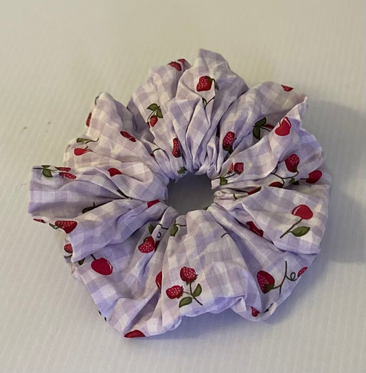 Hair Scrunchies XXL -Purple Check with Strawberries